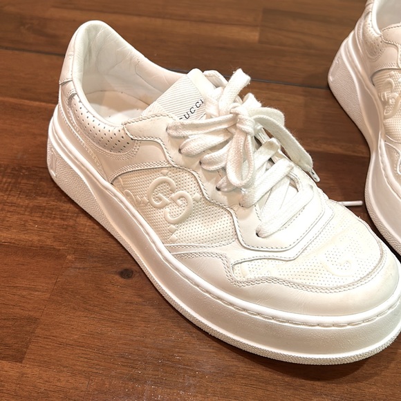 White Gucci Tennis Shoes “WOMEN'S GG EMBOSSED SNEAKER” - Picture 4 of 5